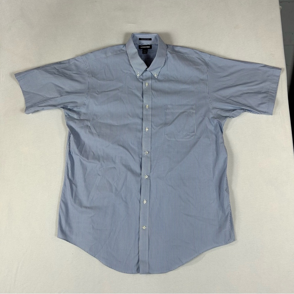 Lands' End No Iron Supima Pinpoint Short Sleeve Men’s 18T 18 Tall Button Down